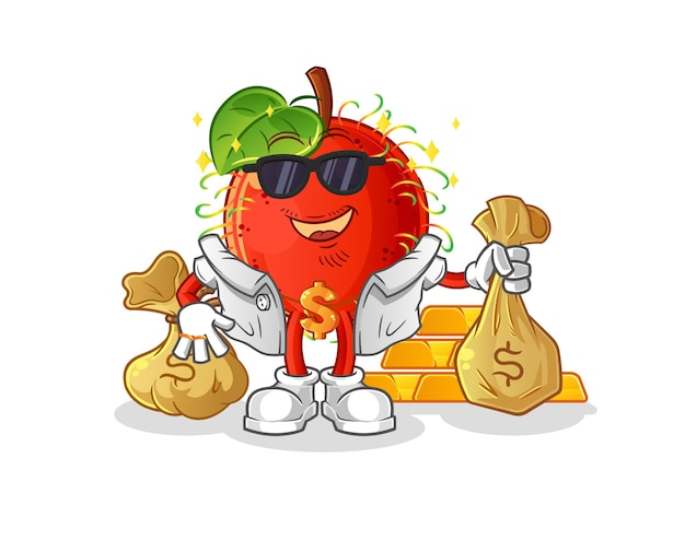 Carácter rico en rambután. vector de mascota de dibujos animados