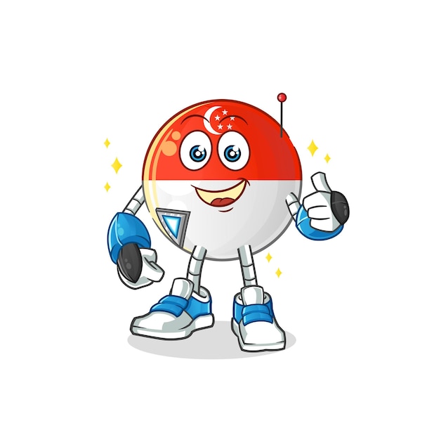 Carácter de robot de bandera de Singapur. vector de mascota de dibujos animados