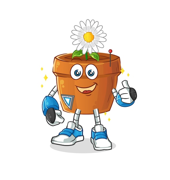 Carácter de robot de maceta. vector de mascota de dibujos animados