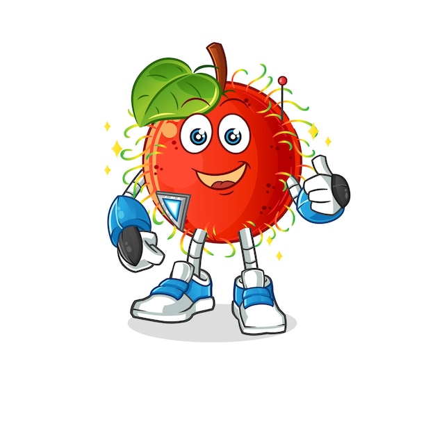 Carácter de robot rambután. vector de mascota de dibujos animados