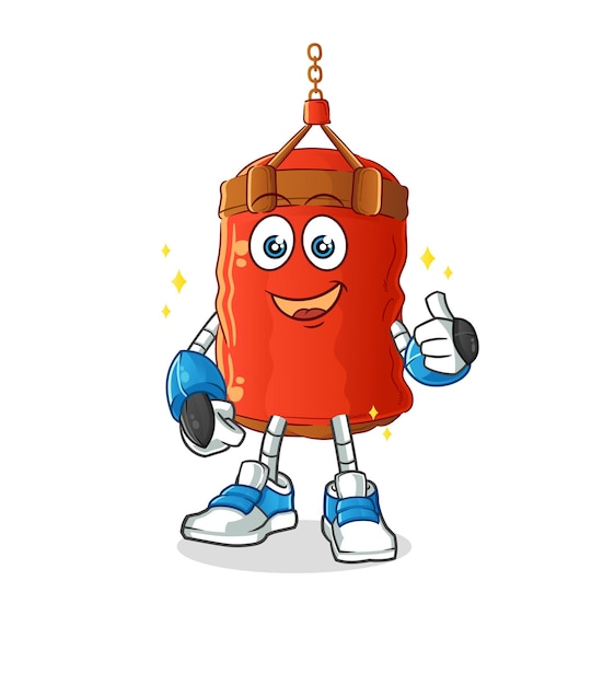 Carácter de robot saco de boxeo. vector de mascota de dibujos animados