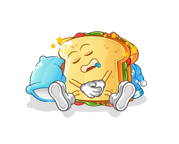Carácter de sándwich para dormir. vector de mascota de dibujos animados