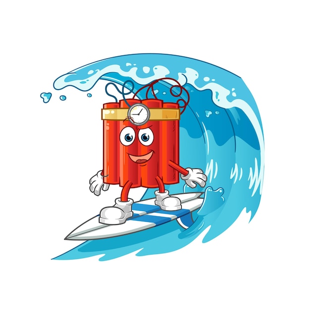 Carácter surf dinamita. vector de mascota de dibujos animados