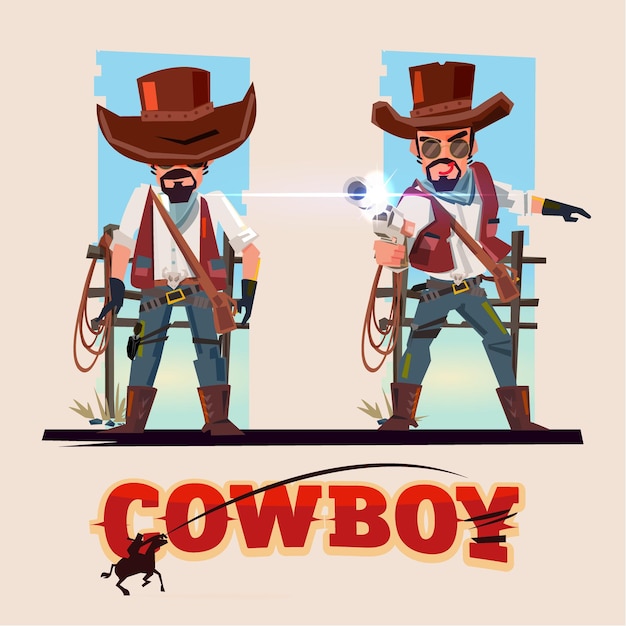 Carácter de tiroteo de vaquero y vector de logotipo