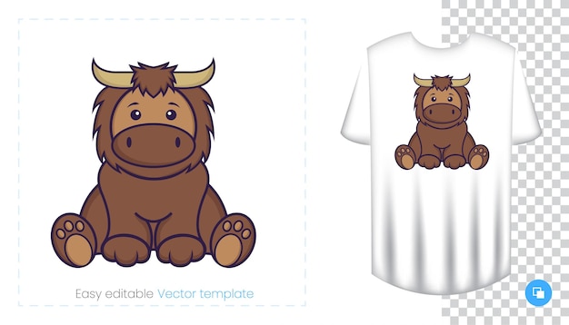 Carácter de toro lindo. Estampados en camisetas, sudaderas, fundas para teléfonos móviles, souvenirs. Ilustración de vector aislado sobre fondo blanco.