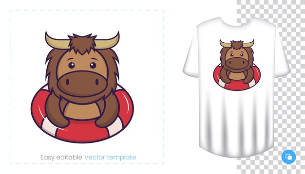 Vector carácter de toro lindo. estampados en camisetas, sudaderas, fundas para teléfonos móviles, souvenirs. ilustración de vector aislado sobre fondo blanco.