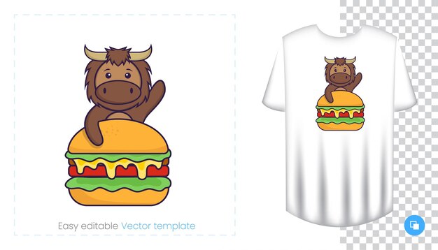 Carácter de toro lindo. estampados en camisetas, sudaderas, fundas para teléfonos móviles, souvenirs. ilustración de vector aislado sobre fondo blanco.