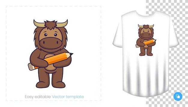 Carácter de toro lindo. Estampados en camisetas, sudaderas, fundas para teléfonos móviles, souvenirs. Ilustración de vector aislado sobre fondo blanco.