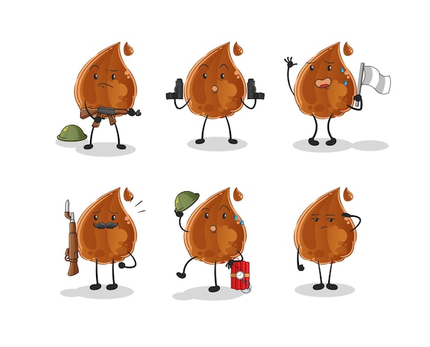 Carácter de tropas de caída de chocolate. vector de mascota de dibujos animados