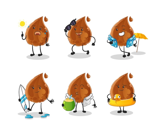 Carácter de vacaciones de gota de chocolate. vector de mascota de dibujos animados
