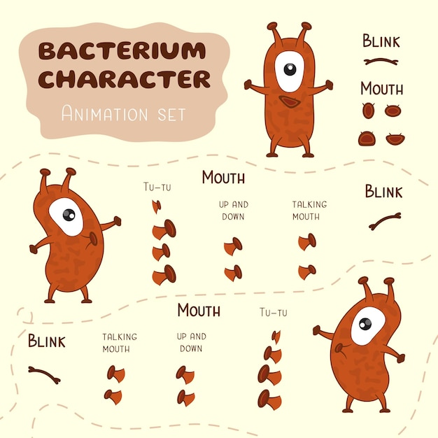 Carácter vectorial Bacteria Alegre personaje de dibujos animados Animación conjunto ilustración