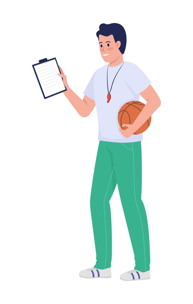 Carácter vectorial de color semiplano de entrenador escolar