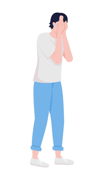 Carácter vectorial de color semiplano de hombre llorando