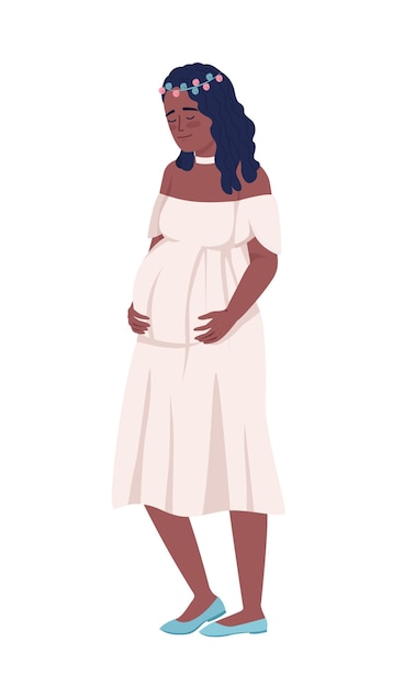 Carácter vectorial de color semiplano de mujer embarazada tranquila