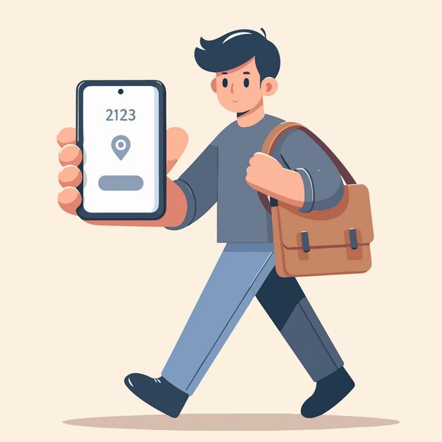 carácter vectorial de un hombre de pie con un estilo de diseño plano minimalista de teléfono inteligente
