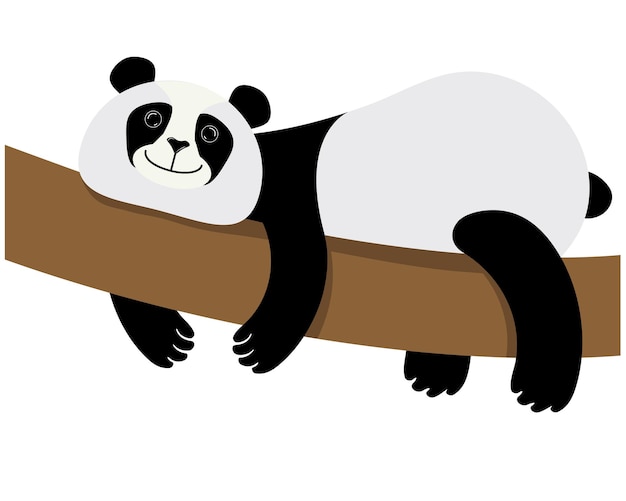 Vector carácter vectorial en panda de estilo plano descansando en un árbol