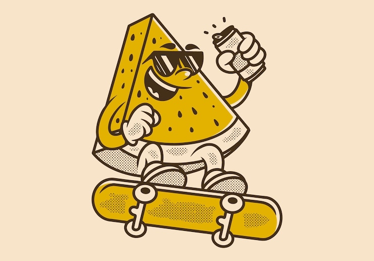 Vector el carácter vintage de la sandía en el patineta