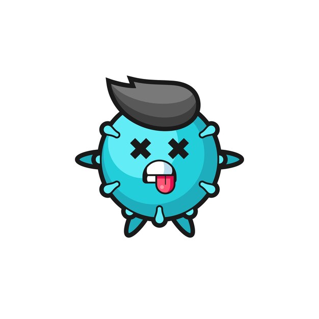 Carácter del virus lindo con pose muerta, diseño de estilo lindo para camiseta, pegatina, elemento de logotipo