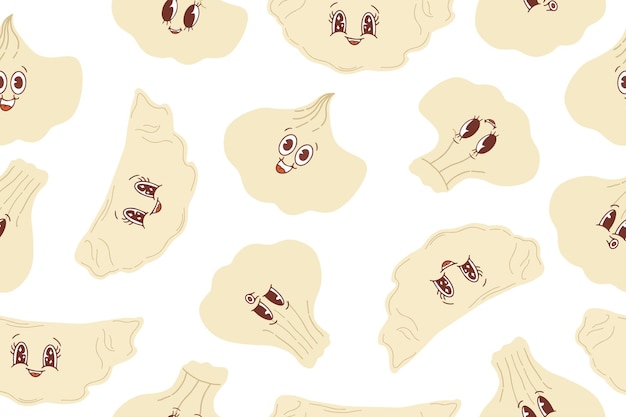 Caracteres de albóndigas lindas con diferentes expresiones faciales Patrón sin costuras Comida china Estilo dibujado a mano Dibujo vectorial Ornamentos de diseño