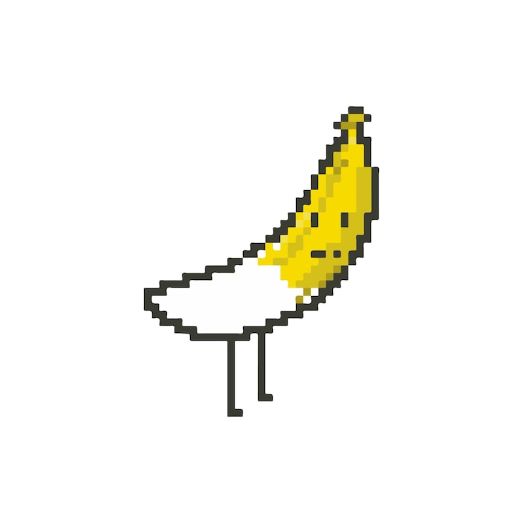Vector caracteres de arte de píxeles de plátano de 8 bits ilustración vectorial aislada