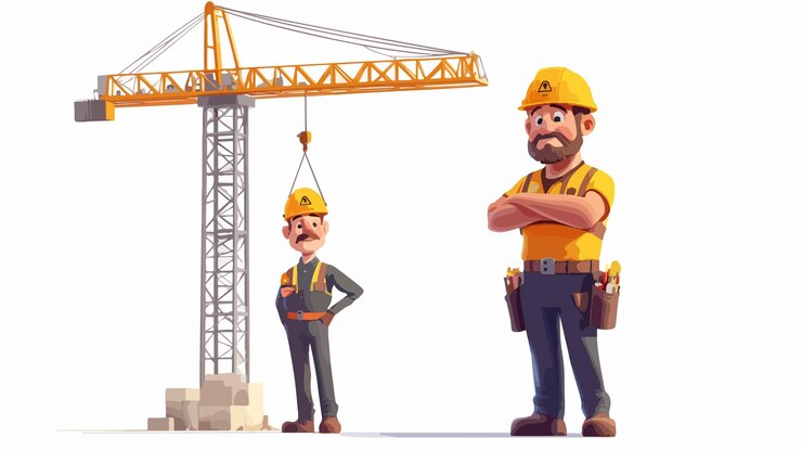 Vector carácteres de capataz y ingeniero de construcción que trabajan en el sitio de construcción