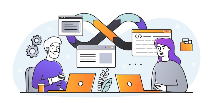Vector caracteres de concepto de codificación y programación crear un sitio web o aplicación utilizando un lenguaje de programación