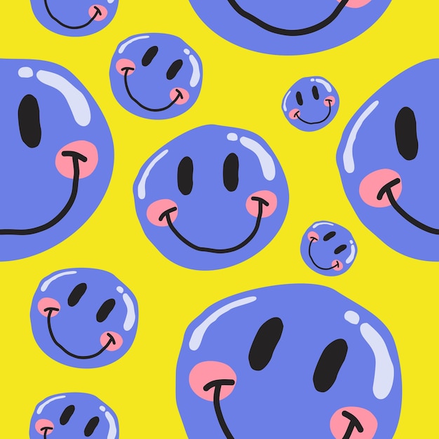 Caracteres de dibujos animados de cara feliz fondo de patrón sin costuras