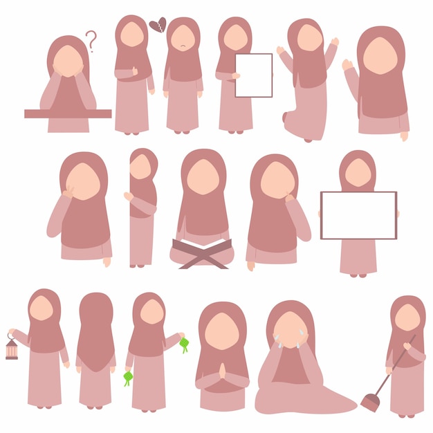 Caracteres de dibujos animados de chicas musulmanas lindas
