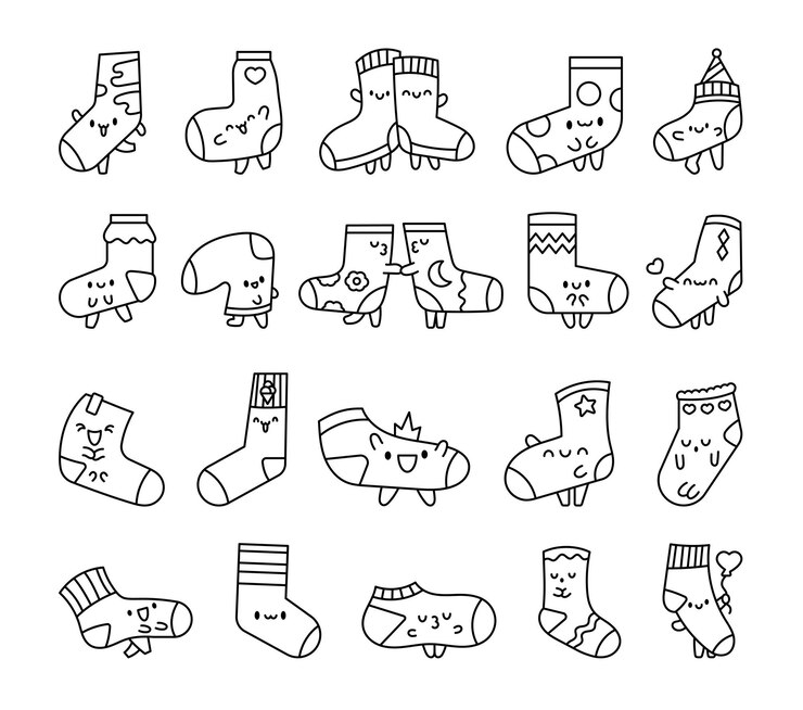Vector caracteres de dibujos animados con diferentes texturas página para colorear estilo dibujado a mano