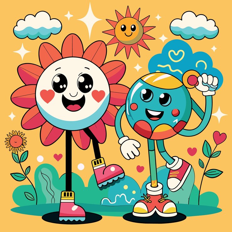 Vector caracteres de dibujos animados divertidos en el estilo retro de los caricaturas de moda