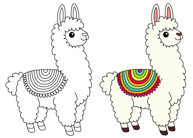 Caracteres de dibujos animados de la llama Kawaii