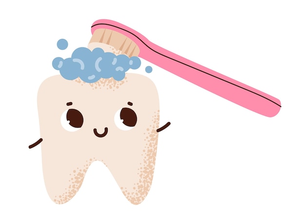 Caracteres de dientes lindos con un cepillo de dientes Concepto para la higiene dental niños cuidado oral y salud dental Ilustración vectorial plana