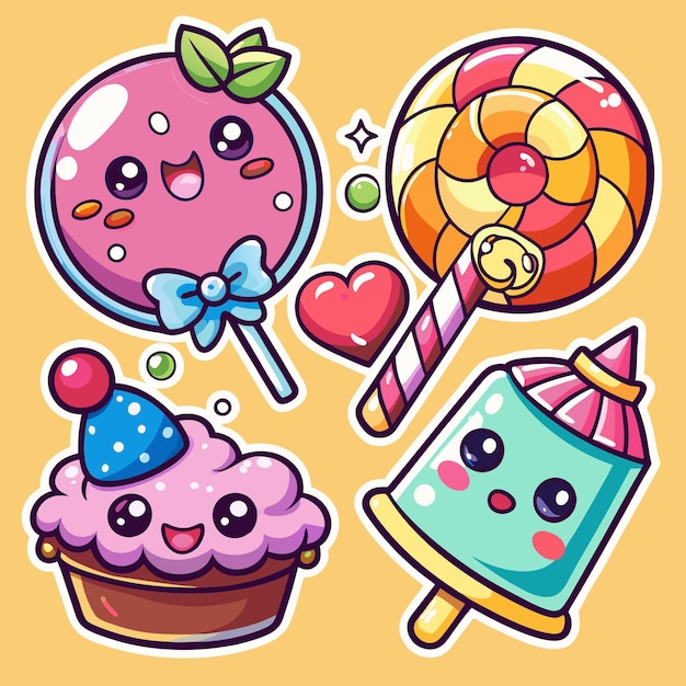Caracteres de dulces y golosinas dulces para todos