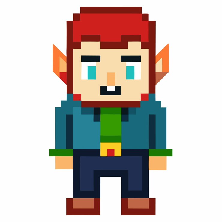 Vector caracteres y elementos creativos de píxeles en estilo de arte vectorial