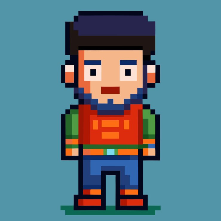 Vector caracteres y elementos creativos de píxeles en estilo de arte vectorial