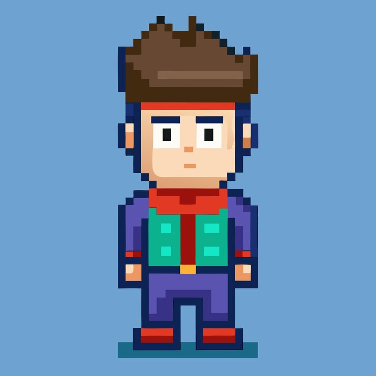 Vector caracteres y elementos creativos de píxeles en estilo de arte vectorial