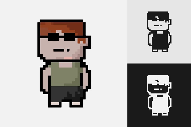 Vector caracteres de estilo pixel art en diferentes colores ilustración vectorial aislada