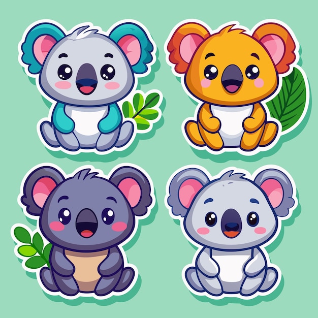 Caracteres de koala con diferentes colores y expresiones