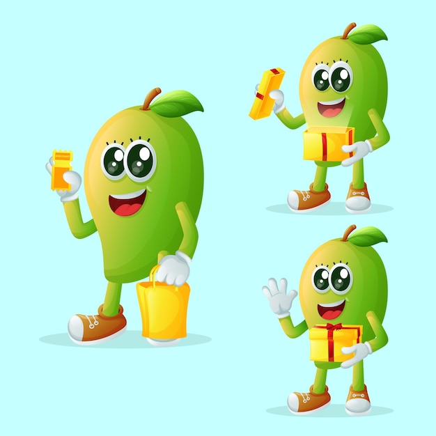 Caracteres de mango lindos recibiendo regalos