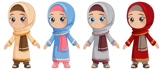 Caracteres musulmanes lindos con trajes tradicionales