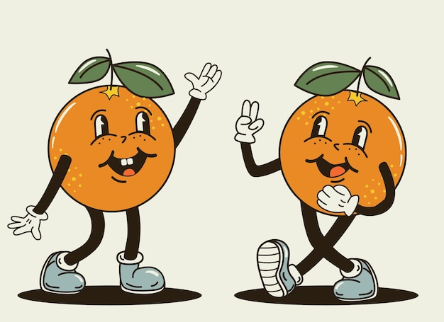 Caracteres naranjas lindos y divertidos en un vector de estilo groovy
