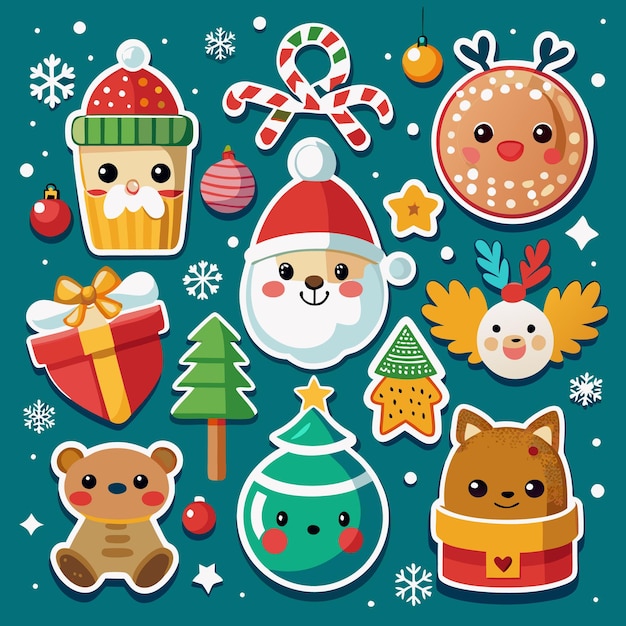 Caracteres de Navidad lindos en el diseño de pegatinas