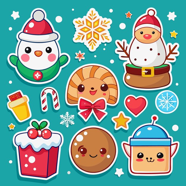 Caracteres de Navidad lindos en el diseño de pegatinas