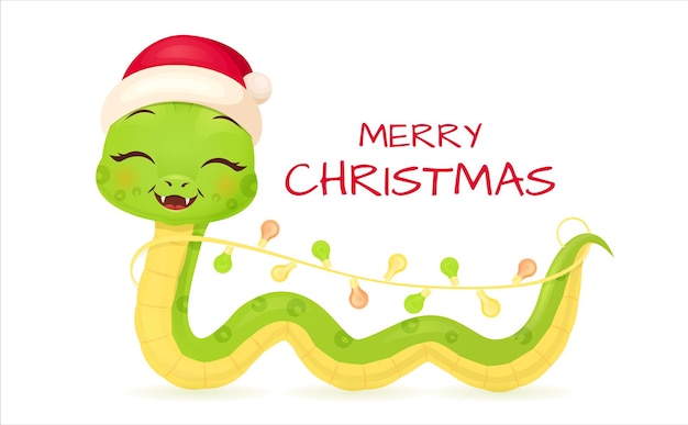Caracteres de serpientes lindos con caras sonrientes Feliz Navidad y Feliz año nuevo tarjeta de invitación 2025