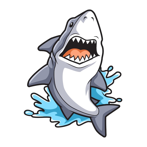 Característica de la mascota de dibujos animados del tiburón sonriente