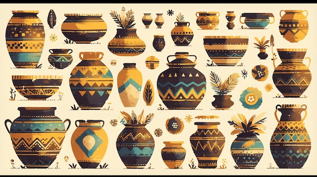 Vector características de la cerámica artesanal colección de diseños indios antiguos