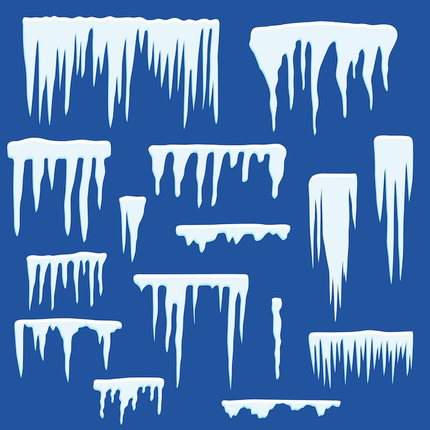 Carámbanos de invierno. conjunto de casquetes polares. artículos de decoración de nieve. diseño para tarjetas de navidad, sitio web, rebajas de invierno. ilustración de vector plano.