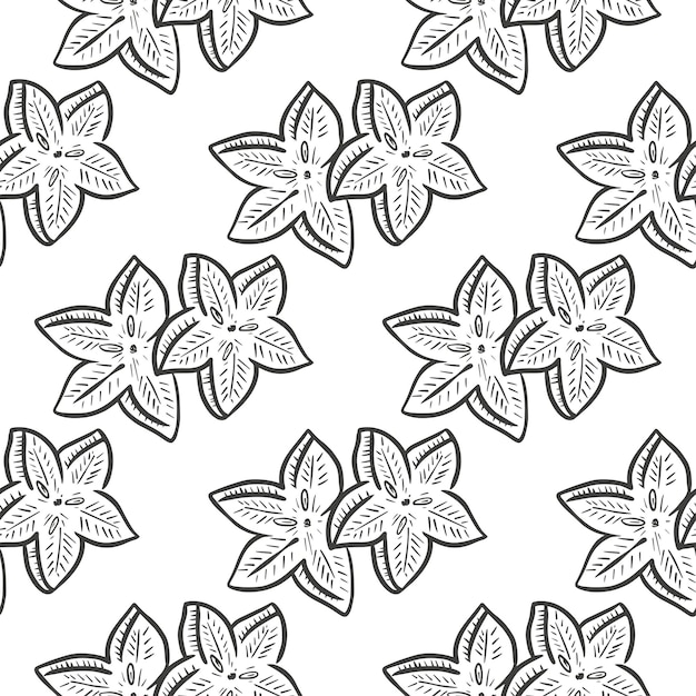 Carambola estrella rebanadas ilustración vectorial de patrones sin fisuras