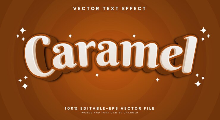 Vector caramel 3d plantilla de efecto de texto editable de dibujos animados adecuada para productos alimenticios dulces
