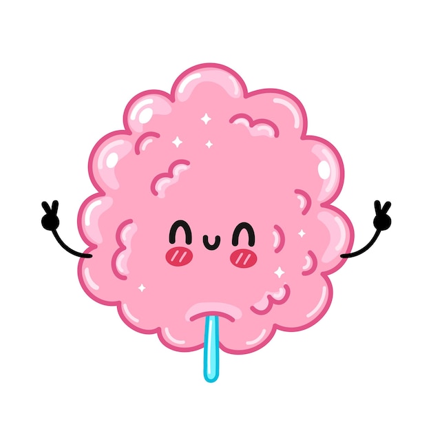 Caramelo de azúcar dulce divertido lindo del algodón. vector dibujado a  mano dibujos animados kawaii personaje ilustración pegatina logo icono.  aislado sobre fondo blanco. concepto de logo de algodón de azúcar dulce